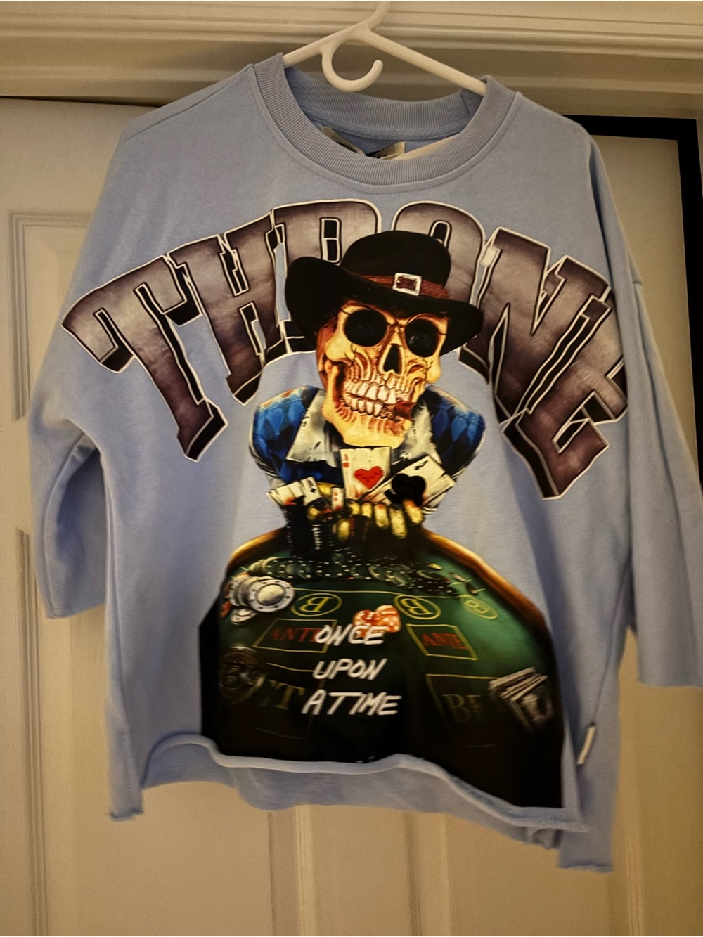 Light Blue Graphic Skull Poker Sweatshirt